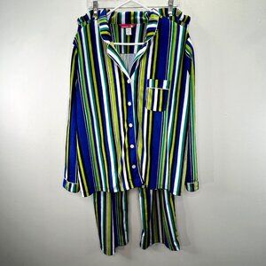Bumble B Striped Pajama Set Shirt Pants XL Blue Green Long Sleeve Cozy Soft